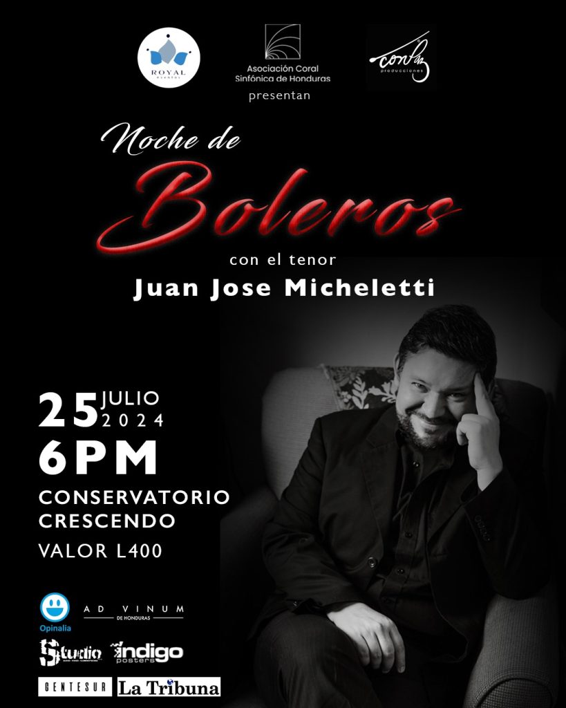 Disfruta de una noche inolvidable de bolero con el tenor Juan José Micheletti en el Conservatorio Crescendo el 25 de julio a las 6:00 PM.